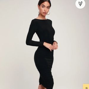 Black Ruched Bodycon Midi Dress